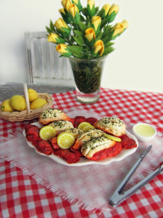 Miniature Platter of Lobster Tails in 1:6 Scale by OSS