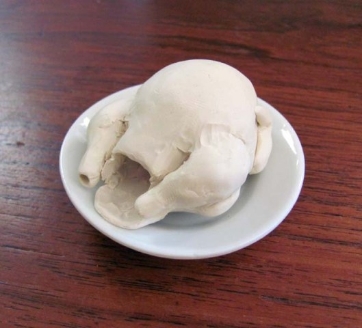 OSS 1:6 Scale Roast Turkey in Progress on Round Platter (Looks almost like the skull of some strange alien being, doesn't it?  LOL)